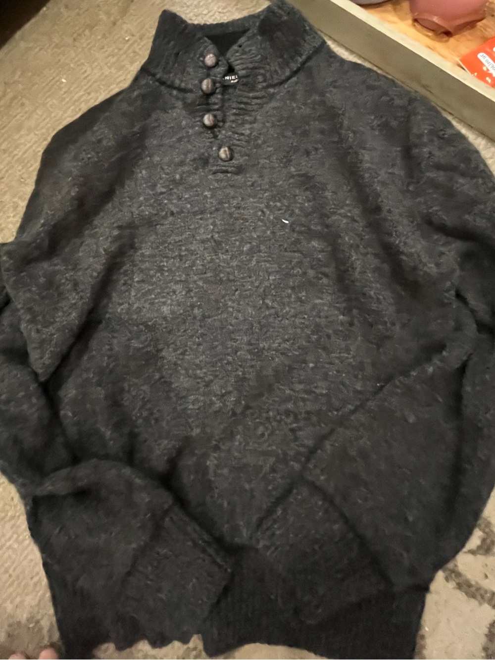 Men's Dark Gray Zip-Neck Knit Sweater
